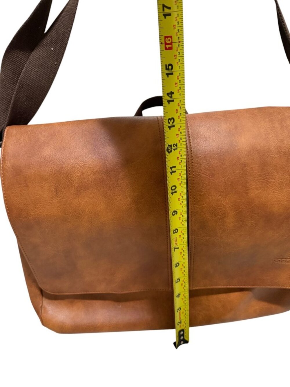 Portage Brown Faux Leather Messenger Bag Adjustable Strap Large Crossbody - Picture 4 of 10